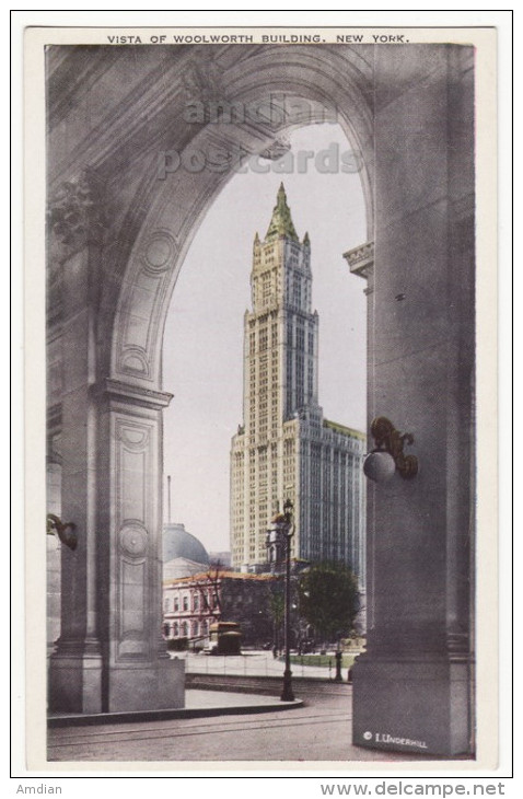 USA - NEW YORK CITY~WOOLWORTH BUILDING VIEW From ARCH Of MUNICIPAL BUILDING ~c1920s NYC Unused Vintage Postcard - Other Monuments & Buildings