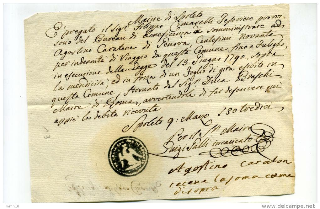 DC983-1813 REGNO NAPOLEON.SPOLETO Documento Con Timbro NEGATIVO Con AQUILA Per Consegna C.90 Per INDENNITA' VIAGGIO - Documentos Históricos