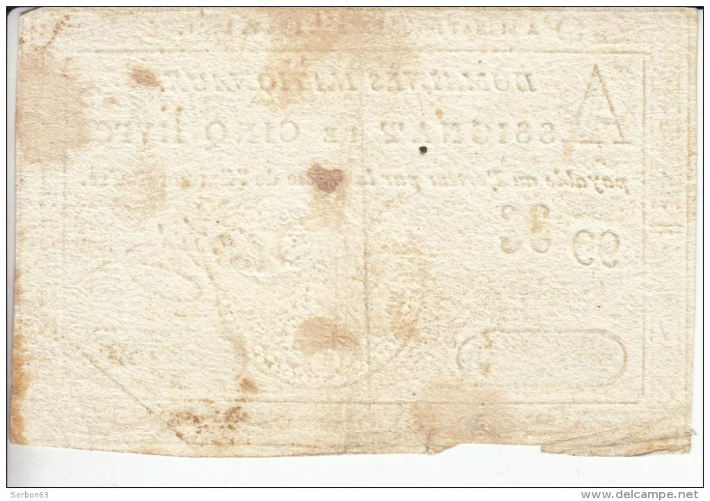 AUTHENTIQUE ASSIGNAT DE 5£ CINQ LIVRES CREE LE 1er NOVEMBRE 1791 LE TIMBRE SEC EST BEAU ET BIEN VISIBLE 99 H - N°33731 - Assignats