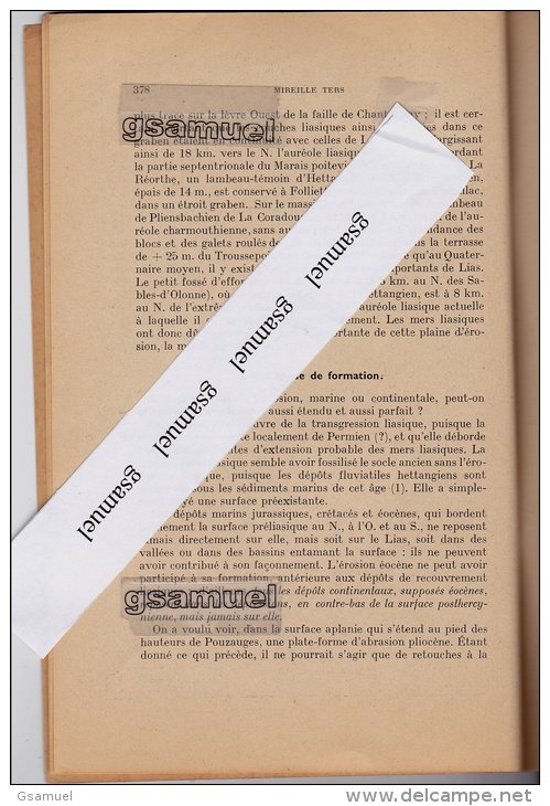 fascicule. La surface d´érosion post hercynienne en Vendée littorale 1954 par Mireille TERS et dédicacé par elle-même.