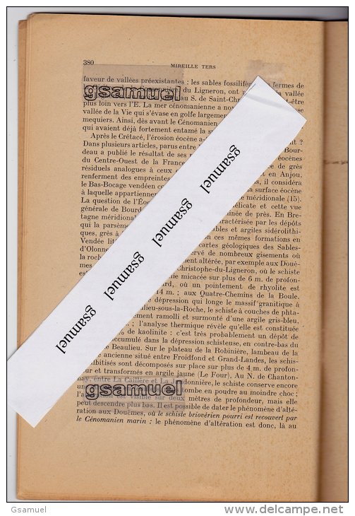 fascicule. La surface d´érosion post hercynienne en Vendée littorale 1954 par Mireille TERS et dédicacé par elle-même.