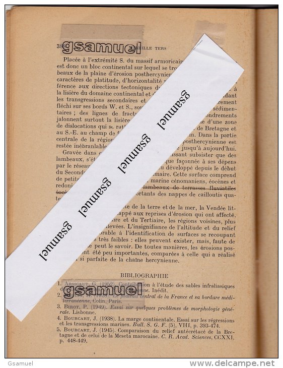 fascicule. La surface d´érosion post hercynienne en Vendée littorale 1954 par Mireille TERS et dédicacé par elle-même.