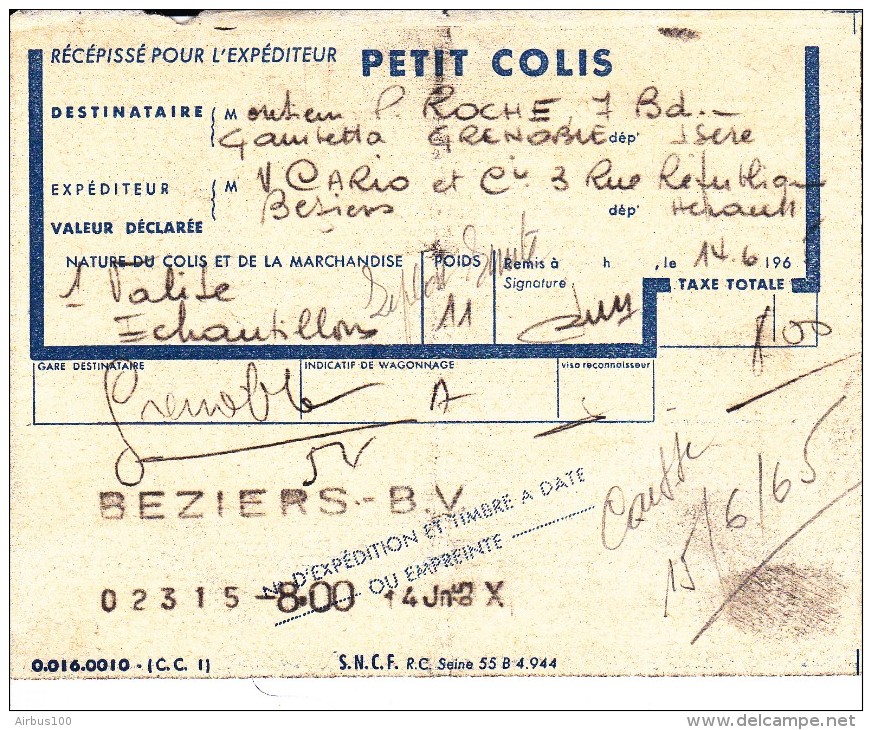 Récépissé Petit Colis Béziers BV 15 Juin 1965 - - Documents Of Postal Services