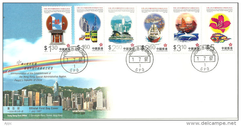 Premier Jour De L´Administration Autonome Sur Le Territoire.1 Juillet 1997,serie,(Hong-Kong Special Administration) - FDC