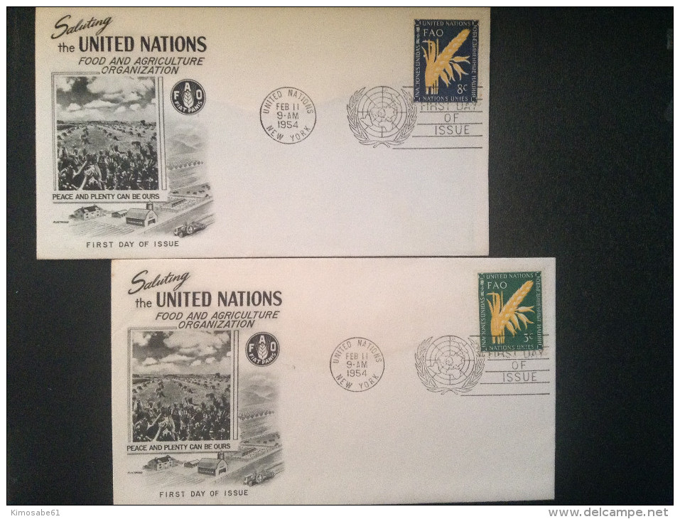 UN-NY, 1954 FDCs (x2) - UN FAO  First Day Of Issue - FDC