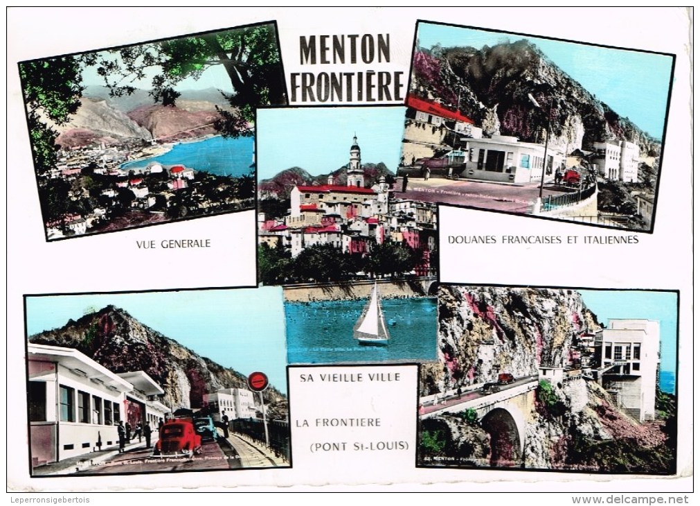 Carte Postale - Menton Frontière - Les Douanes Française Et Italienne + Vues Générales - Douane