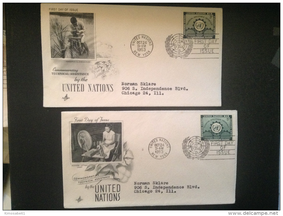 UN-NY, 1953 FDCs (x2) - Commemorating Technical Assistance By The UN First Day Issue - FDC