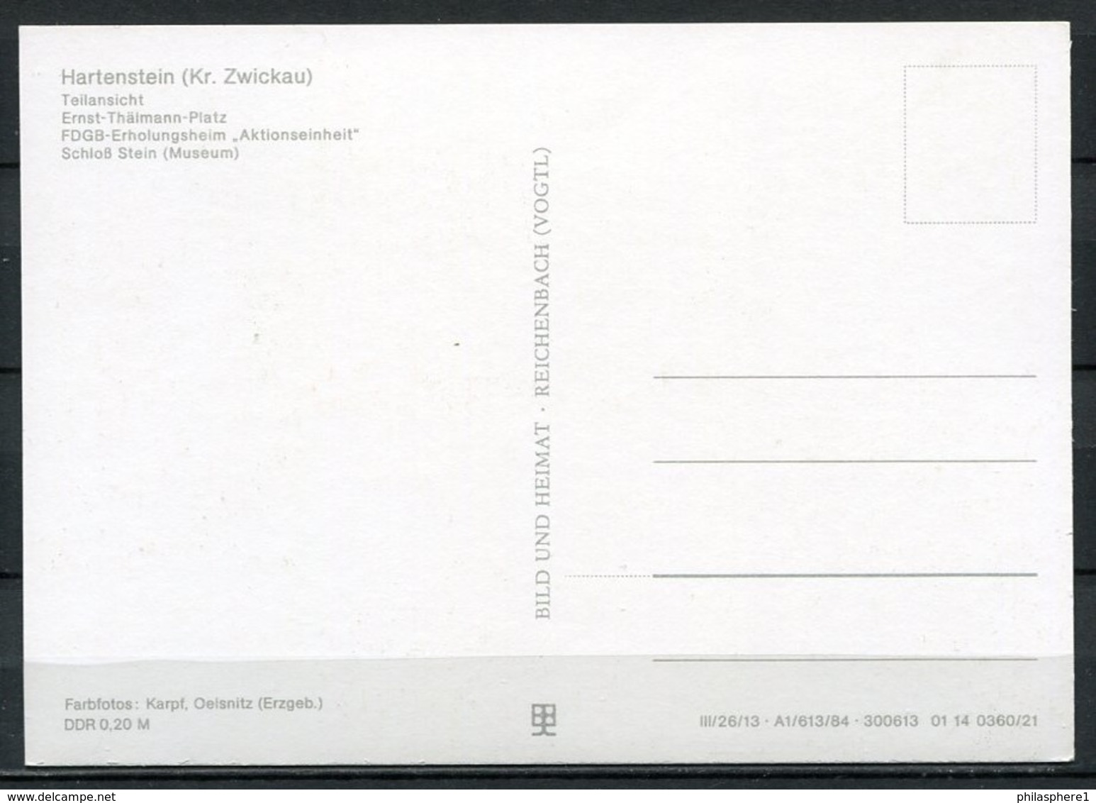 (0588) Hartenstein/ Mehrbildkarte - N. Gel. - DDR - Bild Und Heimat  A1/613/84  01 14 0360/21 - Hartenstein