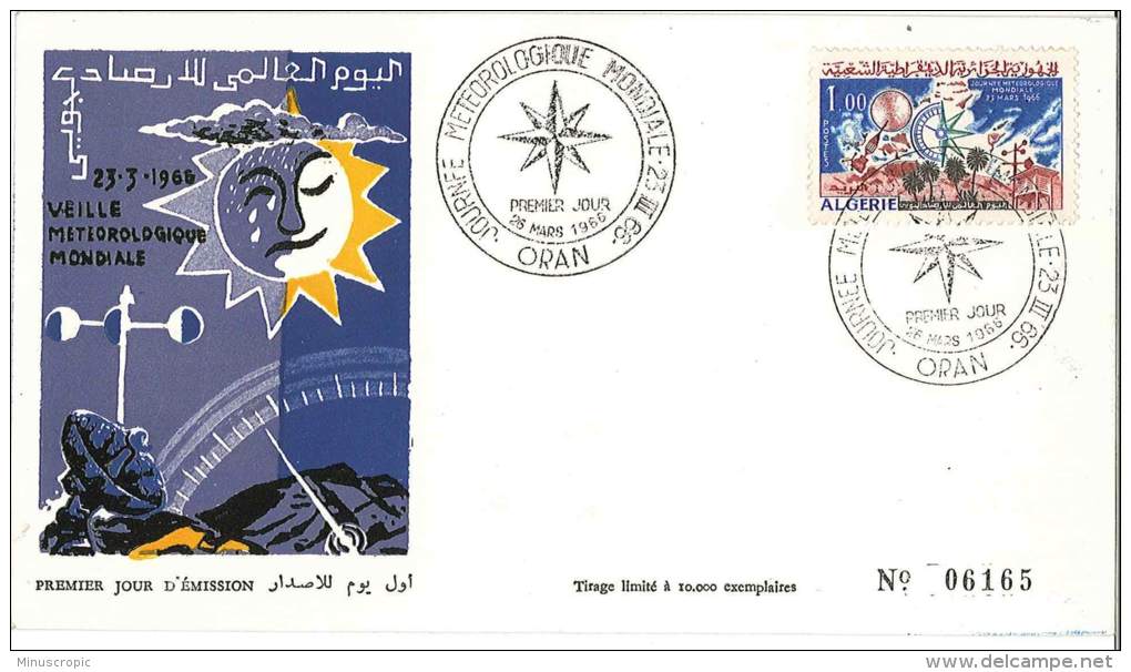 FDC Algérie - Veille Météorologie Mondiale - Oran - 1967 - Argelia (1962-...)