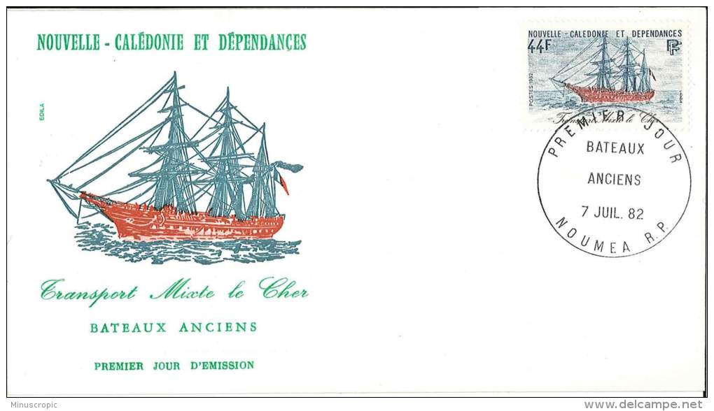 FDC Nouvelle Calédonie Et Dépendances - Bateaux Anciens - Transport Mixte Le Cher - 1982 - FDC