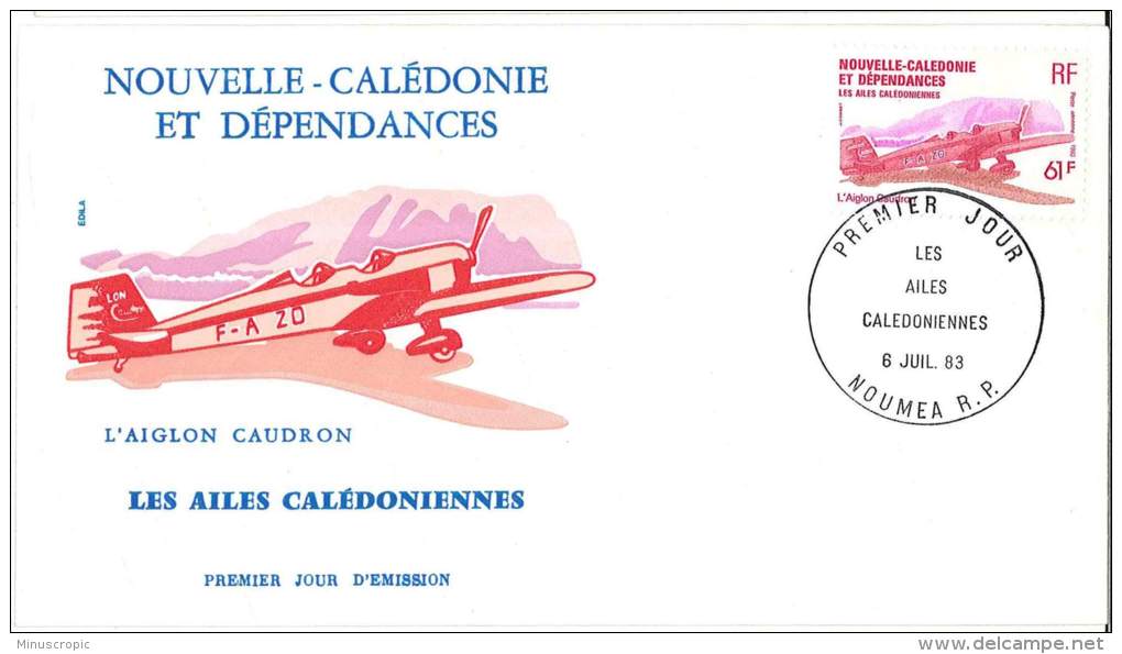 FDC Nouvelle Calédonie Et Dépendances - Les Ailes Calédoniennes - L'Aiglon Caudron - 1983 - FDC