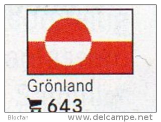 Set 6 Flaggen-Sticker Grönland In Farbe 7€ Zur Kennzeichnung An Alben/Sammlungen Firma LINDNER #643 Flag Isle Of Danmark - Accessori