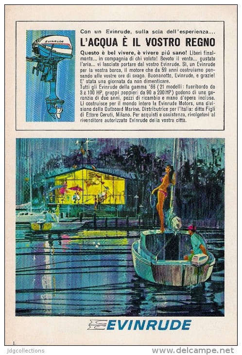 # EVINRUDE Outboard Marine Motor 1960s Italy Advert Pub Pubblicità Reklame Boat Bateau Boot  Sea River Lake Mer Fishing - Other & Unclassified