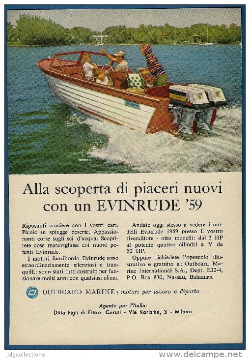 # EVINRUDE Outboard Marine Motor 1950s Italy Advert Pub Pubblicità Reklame Boat Bateau Boot  Sea River Lake Mer Fishing - Autres & Non Classés