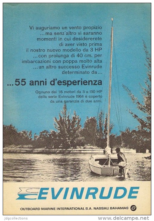 # EVINRUDE Outboard Marine Motor 1960s Italy Advert Pub Pubblicità Reklame Boat Bateau Boot  Sea River Lake Mer Fishing - Other & Unclassified