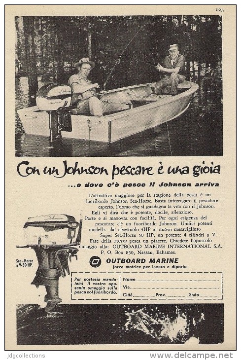 # JOHNSON Outboard Marine Motor 1950s Italy Advert Pub Pubblicità Reklame Boat Bateau Boot  Sea River Lake Mer Fishing - Other & Unclassified