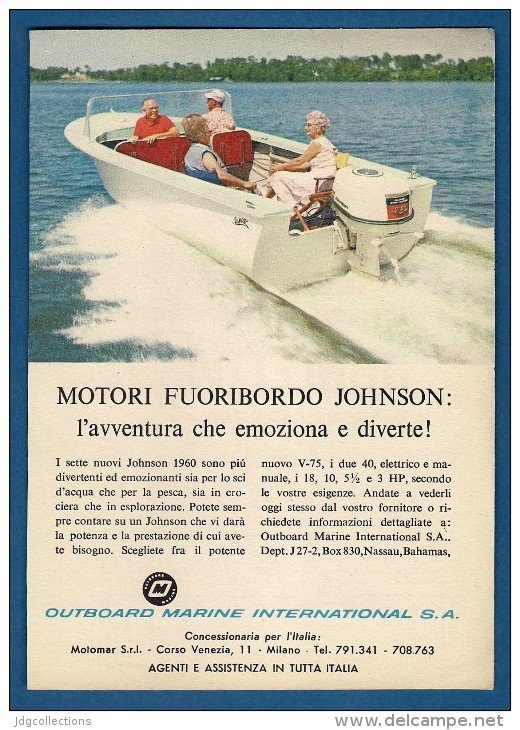 # JOHNSON Outboard Marine Motor 1960s Italy Advert Pub Pubblicità Reklame Boat Bateau Boot  Sea River Lake Mer Fishing - Other & Unclassified