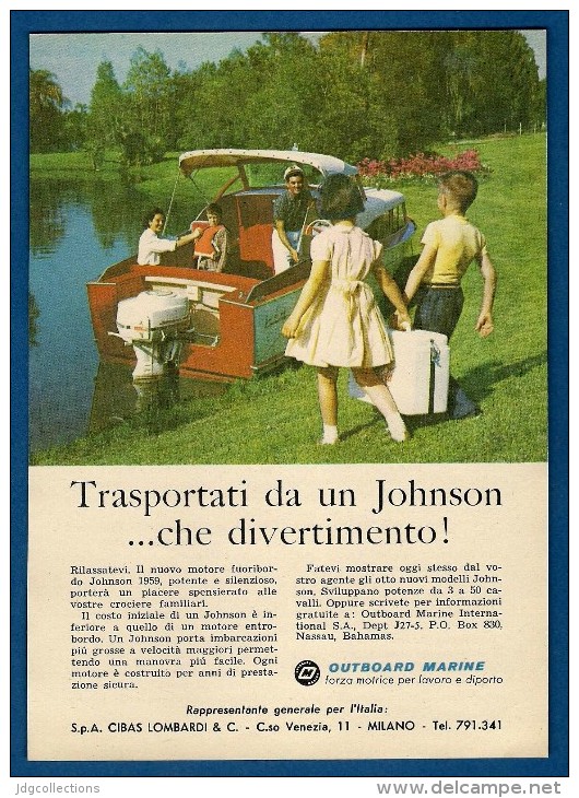 # JOHNSON Outboard Marine Motor 1950s Italy Advert Pub Pubblicità Reklame Boat Bateau Boot  Sea River Lake Mer Fishing - Other & Unclassified