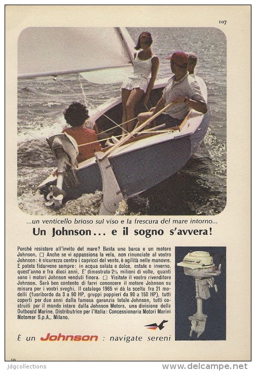 # JOHNSON Outboard Marine Motor 1960s Italy Advert Pub Pubblicità Reklame Boat Bateau Boot  Sea River Lake Mer Fishing - Other & Unclassified