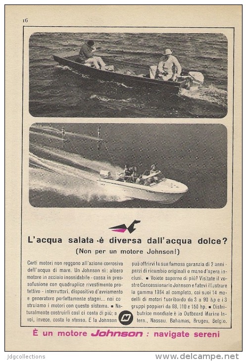 # JOHNSON Outboard Marine Motor 1960s Italy Advert Pub Pubblicità Reklame Boat Bateau Boot  Sea River Lake Mer Fishing - Other & Unclassified