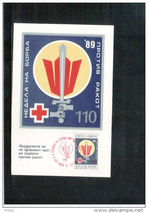 Jugoslawien / Yugoslavia / Yougoslavie 1989 Roten Kreuz / Red Cross Krebs / Cancer Maximumcards - Croix-Rouge