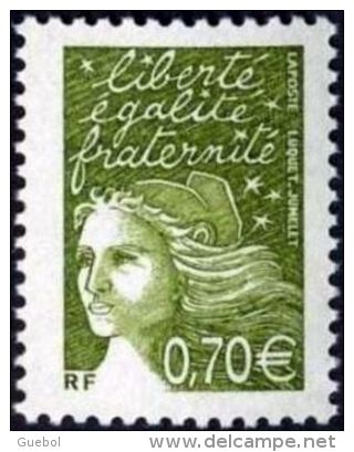 France Marianne Du 14 Juillet N° 3571 ** Luquet Le 0.70€ Vert-olive - 1997-2004 Maríanne Du 14 Juillet