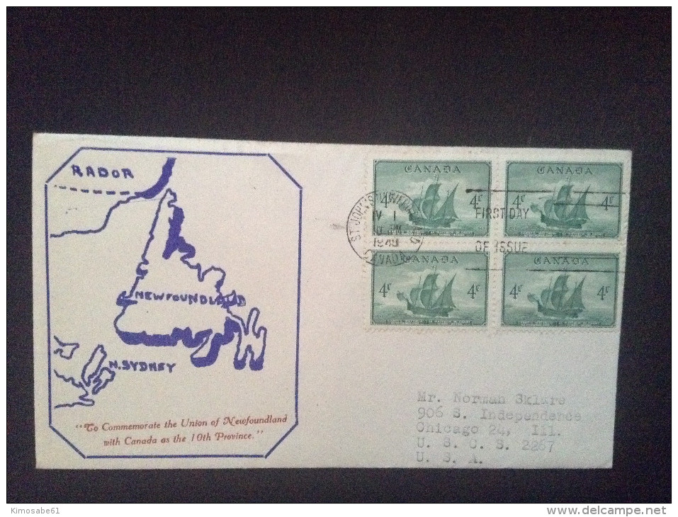 Canada, 1949 FDC - Union Of Newfoundland With Canada As The 10th Province - ....-1951