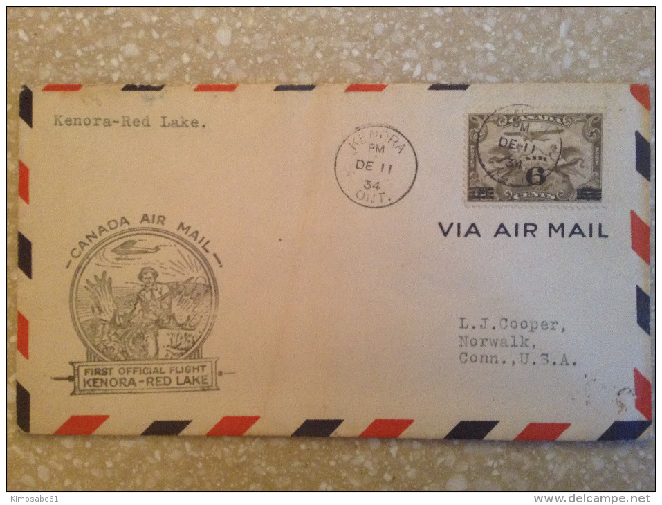 Canada, 1934 FFC - Canada Air Mail-First Official Flight, Kenora-Red Lake - Premiers Vols