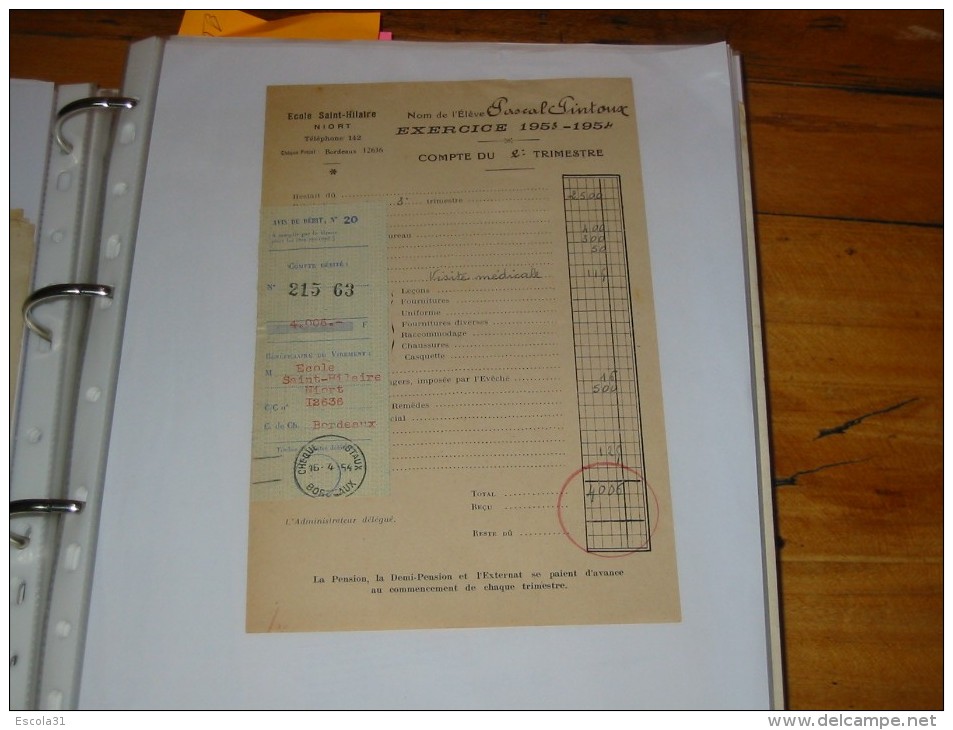 Buletin Scolaire 1953 - 1954 Ecole Saint-Hilaire NIORT - Diploma's En Schoolrapporten