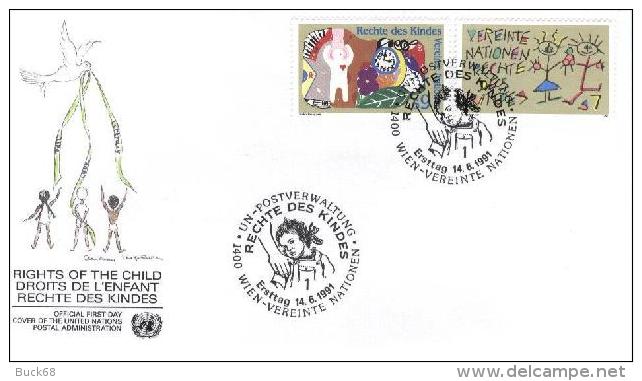 ONU UNO VIENNE WIEN FDC Premier Jour Poste 125 Et 126 : Droits De L´enfant Dessin Drawing Chil - FDC