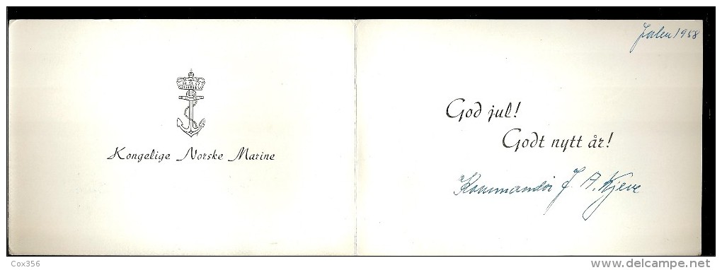 CARTE DE VŒUX De La MARINE NORVEGIENNE " Kongelige Norske Marine" Signature A Identifier - Cartes Marines