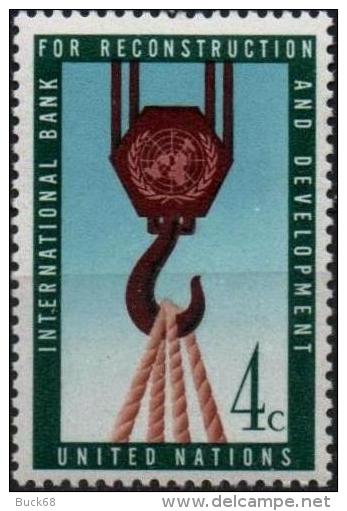 ONU UNO NEW YORK ** MNH Poste  82 Banque Reconstruction Palan Crochet Corde - Unused Stamps