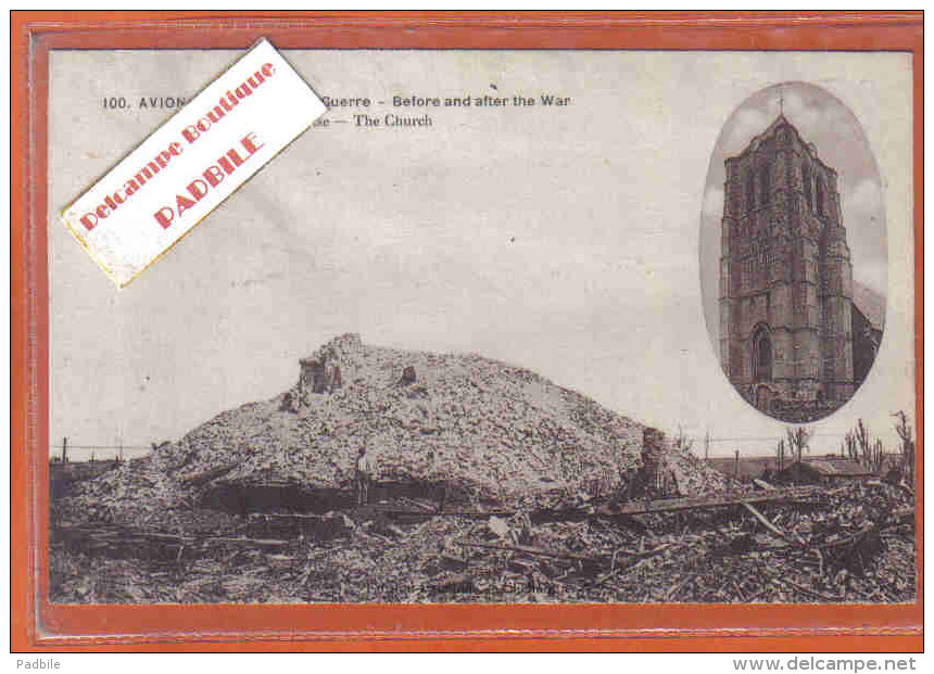 Carte Postale 62. Avion  Les Ruines De L´église  Trés Beau Plan - Avion