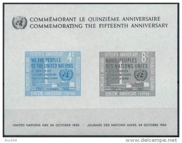 ONU UNO NEW YORK ** MNH Bloc 2 * MLH 15ème Anniversaire De L´Organisation Des Nations-Unies - Blocks & Sheetlets