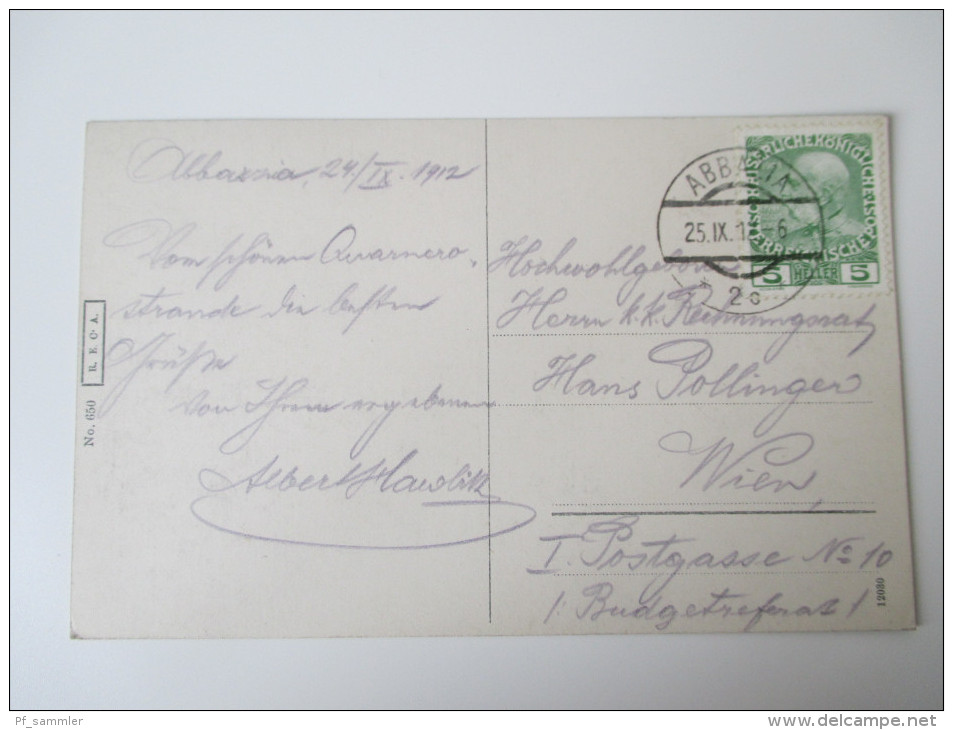 AK Österreich / Kroatien 1912 Abbazia Cypressen In Icici Mit Dem Sanatorium Echt Gelaufen! Verlag: R.E.C.A. No 650 - Croacia