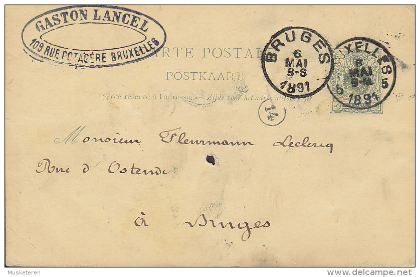 Belgium Postal Stationery Ganzsache Entier Carte Postale GASTON LANCEL, BRUXELLES 1891 To BRUGES(2 Scans) - Postkarten 1909-1934