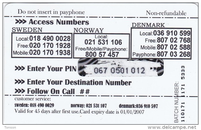 Norway,  Prepaid Card L, The Best No.1 Calling Card, CN : Vertical, 2  Scans.   Also Denmark And Sweden - Norvège