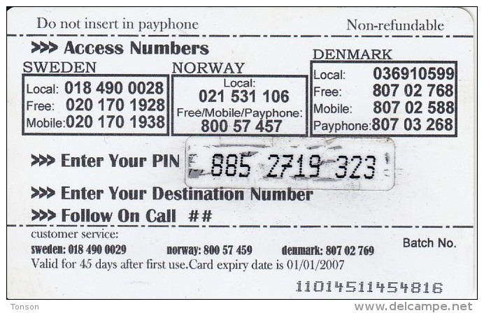 Norway,  Prepaid Card L, The Best No.1 Calling Card, CN : Horizontal, 2  Scans.   Also Denmark And Sweden - Norwegen