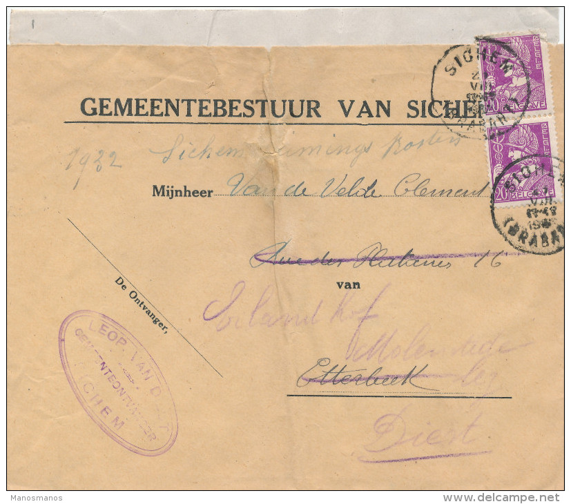 098/22 -  Enveloppe Paire TP Mercure (pd) SICHEM Brabant 1933 - TARIF COMMUNAL REDUIT - 1932 Cérès Et Mercure