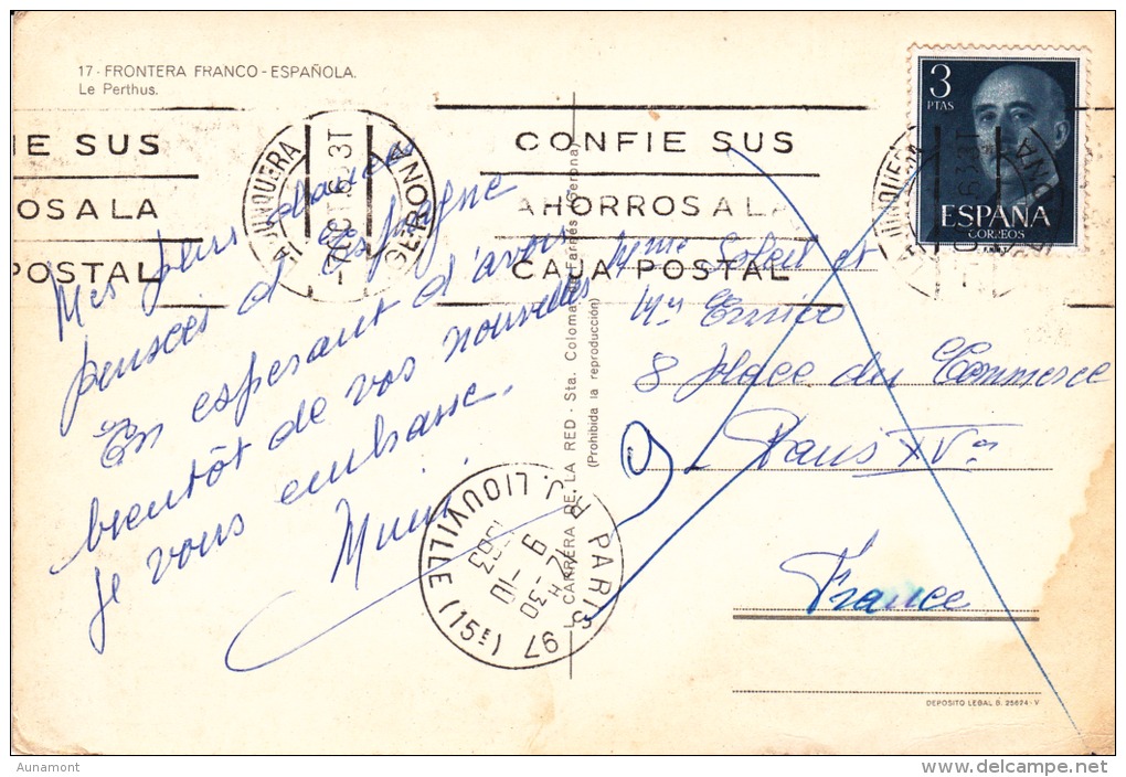 España-Gerona-1963--La Junquera-Le Perthus---Aduana--Fechadores--La Junquera Y Paris,J-Liouville--a, Paris, Francia - Gerona