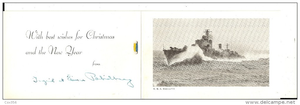 CARTE DE VŒUX :du H.M.S.HALLAND , Navire De Guerre J18 - Cartes Marines