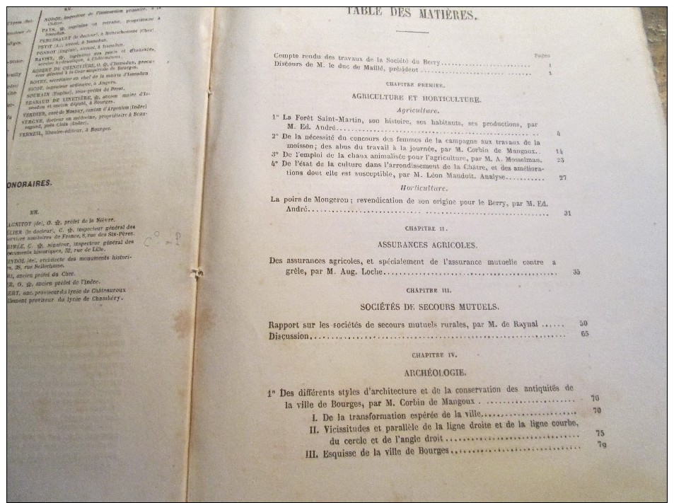 RARE SOCIETE DU BERRY A PARIS  1862 1863 BOURGES SAINT MARTIN D AUXIGNY ARBORICULTURE DEOLS - Centre - Val De Loire