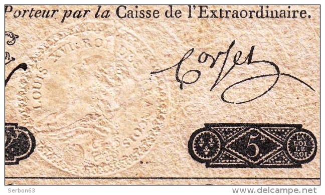 AUTHENTIQUE ASSIGNAT BEAU TIMBRE SEC EFFIGIE ROYALE LOUIS XVI (5£) CINQ LIVRES 104E N°81585 CORSEL CREE LE 30 AVRIL1792 - Assignats & Mandats Territoriaux