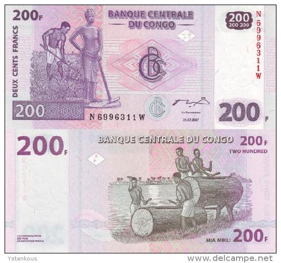 Billet De CONGO (République Démocratique) De 200 Francs   Pick New 8. - República Democrática Del Congo & Zaire