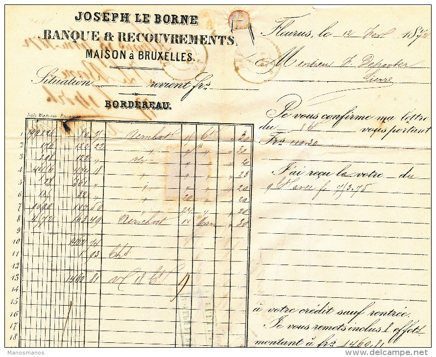 102/22 - Lettre  TP 31 Losange De Points 128 FLEURUS 1872 Vers LIERRE - Entete Banque Joseph Le Borne - Correo Rural