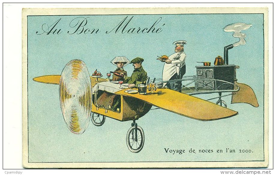 PUBLICITE/ AU BON MARCHE - Voyage De Noces En L'an 2000 (VISION FUTURISTE AVIATION) - Werbepostkarten