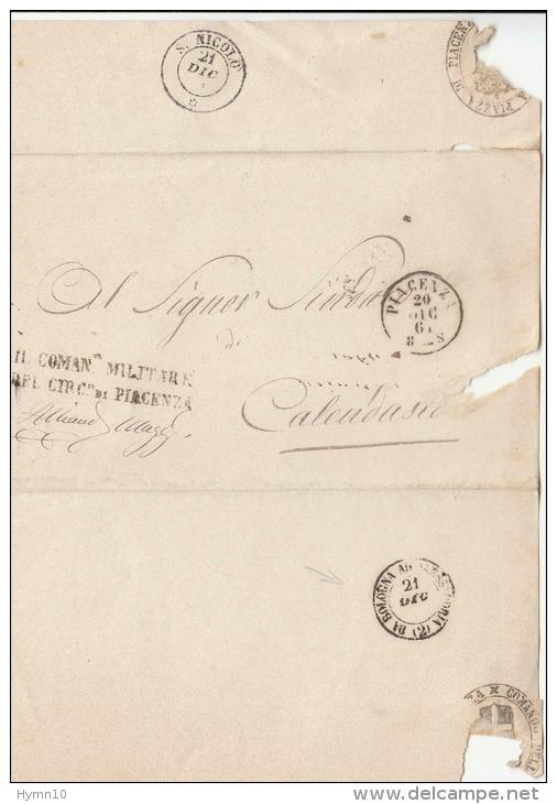 DE15-1861 Coperta Di Lettera PIACENZA-CALENDASCO-timbr O COMANDANTE MILITARE DI PIACENZA+AMBULANTE FERROVIARIO BO-AL - Marcophilia
