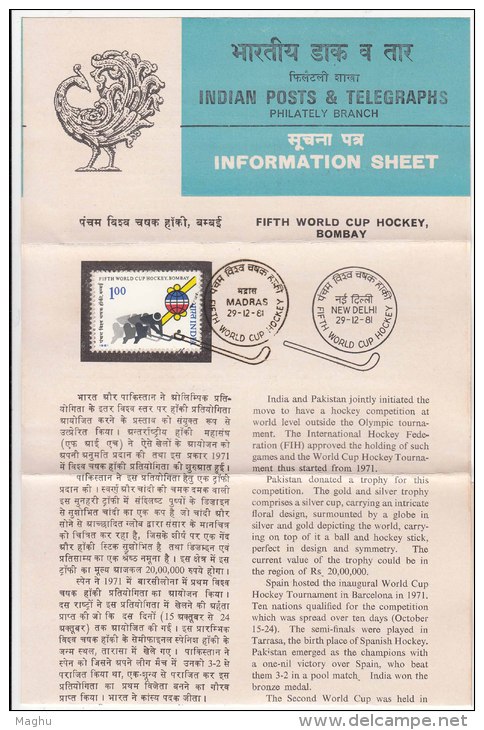 Stamped Information On World Cup Hockey, Sport,  India 1981 - Hockey (sur Gazon)