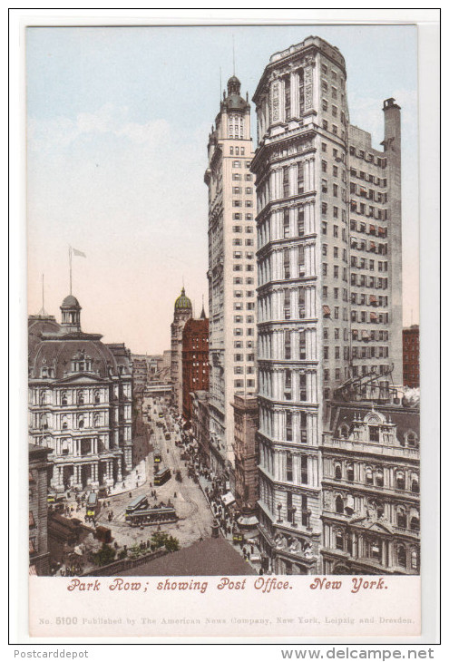 Park Row Showing Post Office New York City NY 1905c Postcard - Panoramic Views
