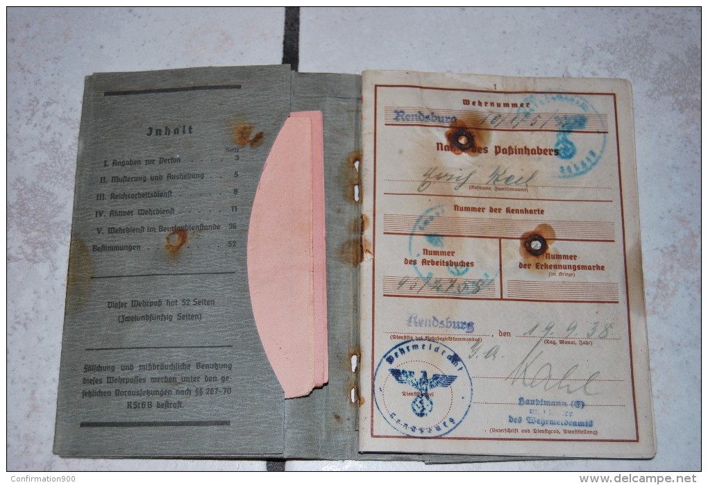 rare passeport  allemande 1938 complet  avec photo 52 pages